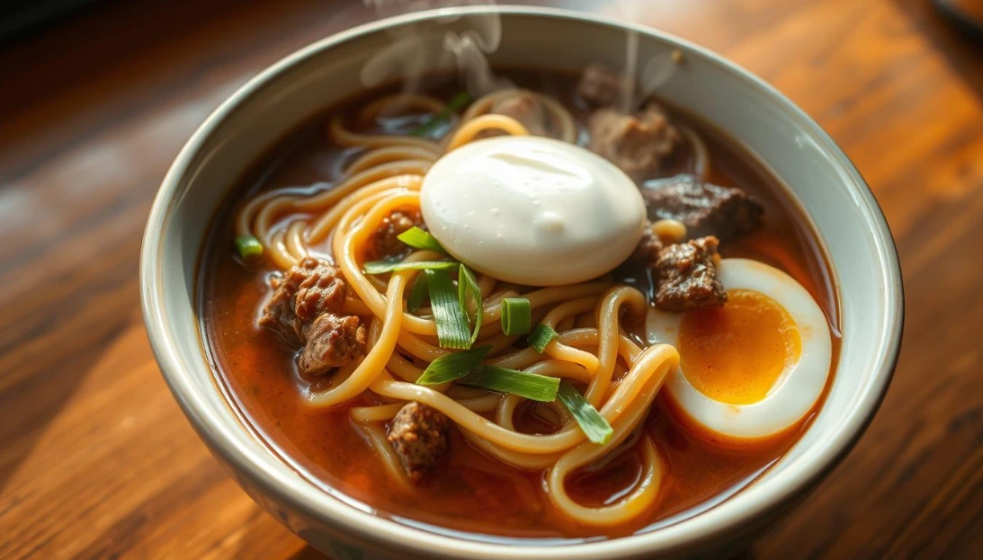 New Orleans Yakamein, a flavorful Creole noodle soup with beef, noodles, and egg.